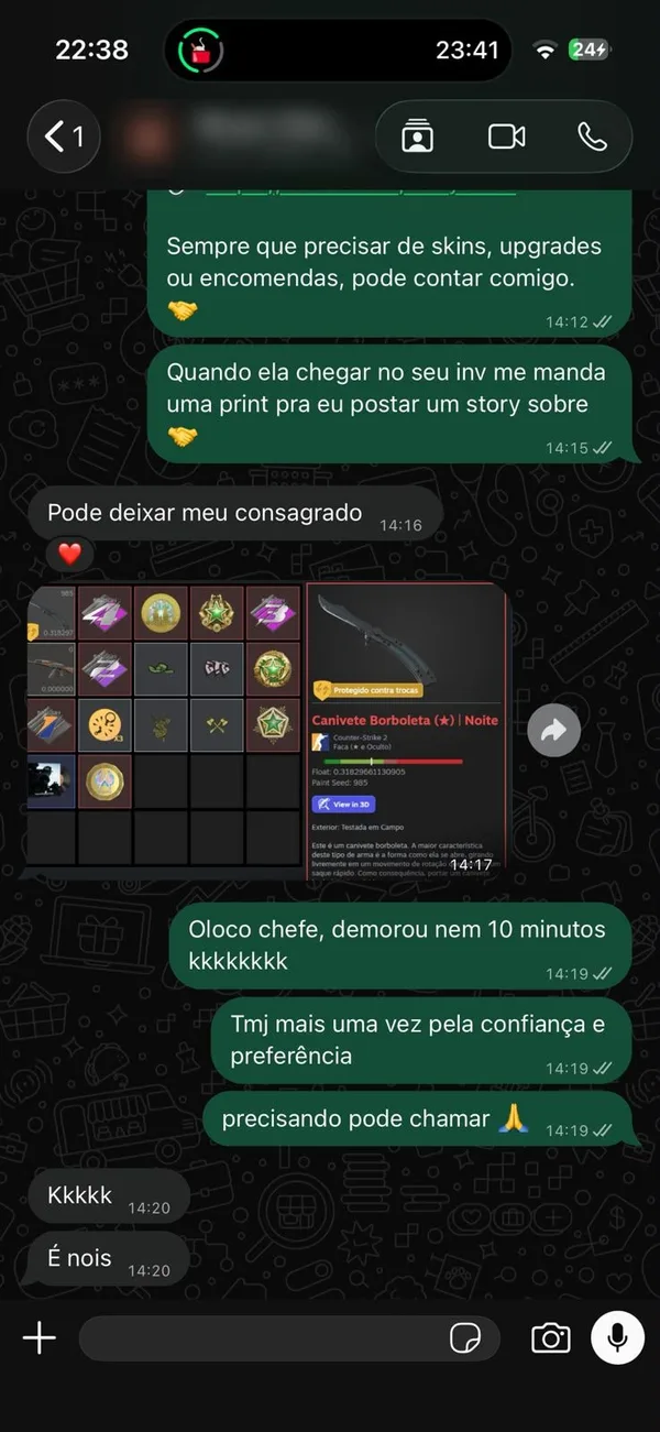 Cliente recebeu Canivete Borboleta em menos de 10 minutos