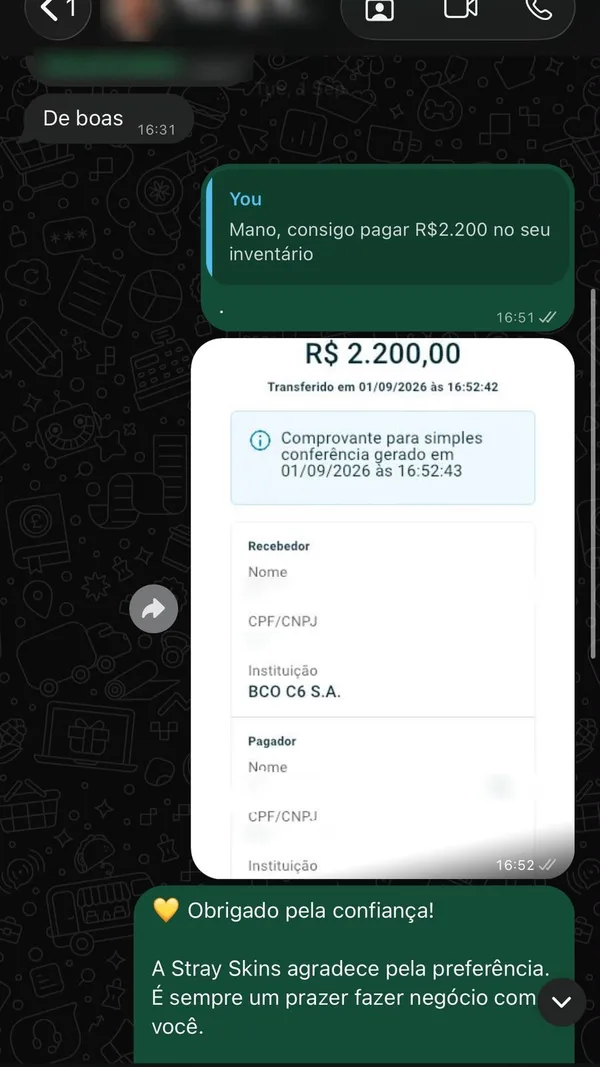 Pix de R$ 2.200,00 pelo inventário de um cliente